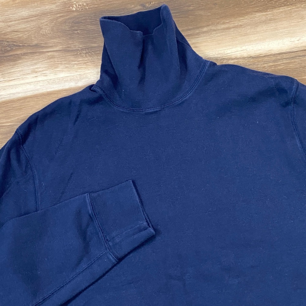 J.Crew Turtleneck Men L Classic Minimalist Cotton Navy Blue Long Sleeve Shirt - Picture 2 of 9